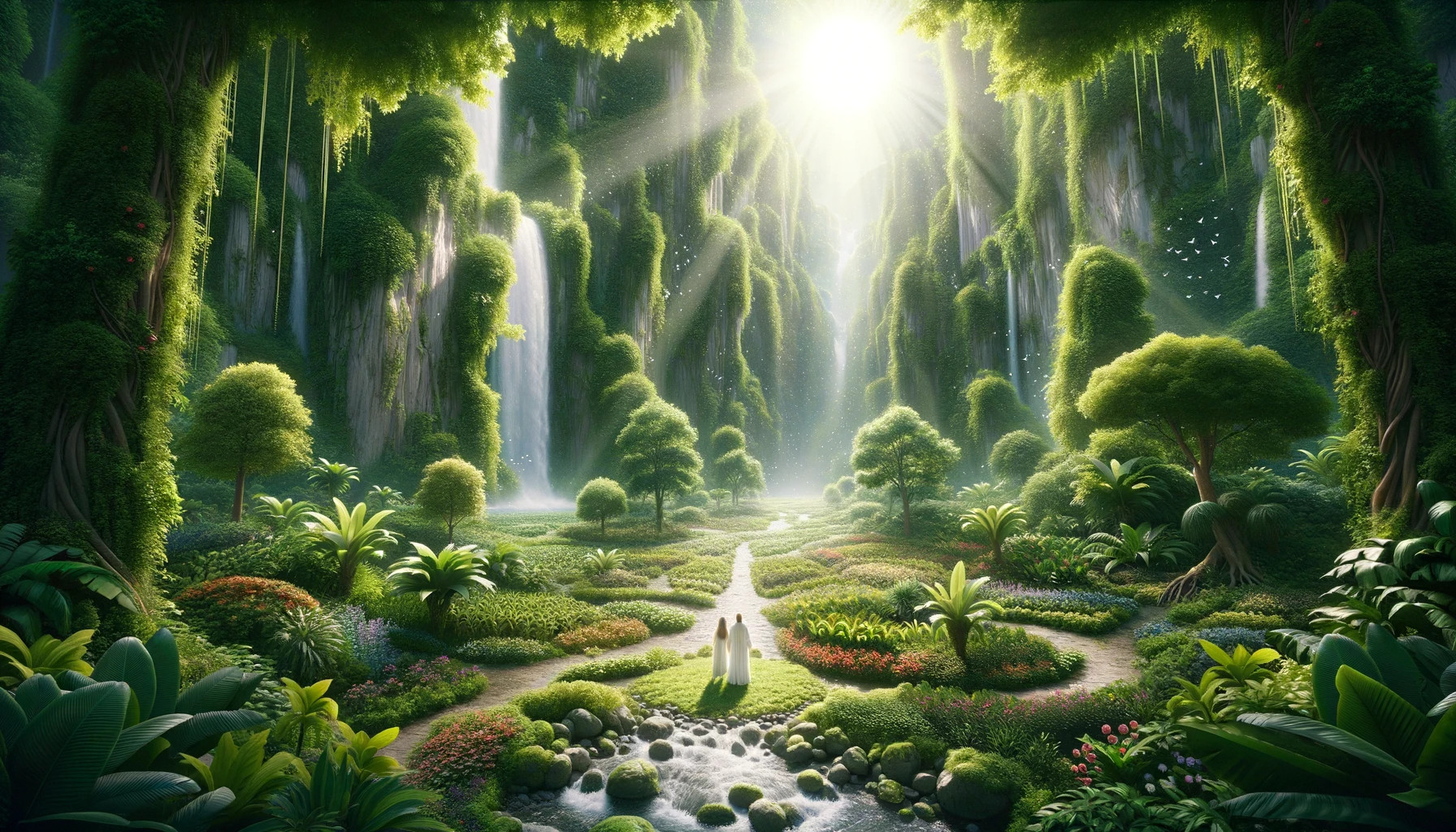 Representación de Adán y Eva en el Jardín del Edén